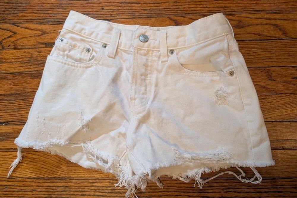 We The Free People Shorts Womens 24 White Denim Cut Off Distress Raw Button Fly